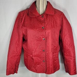 JG HOOK Red Quilted Snap Front Jacket Zip Closure Pockets Large